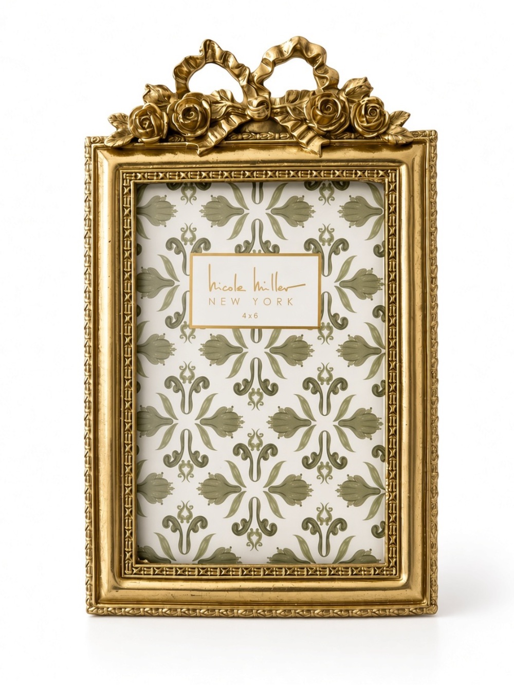 Nicole Miller New York Gold Rose & Bow Ornate 4x6 Photo Frame NEW